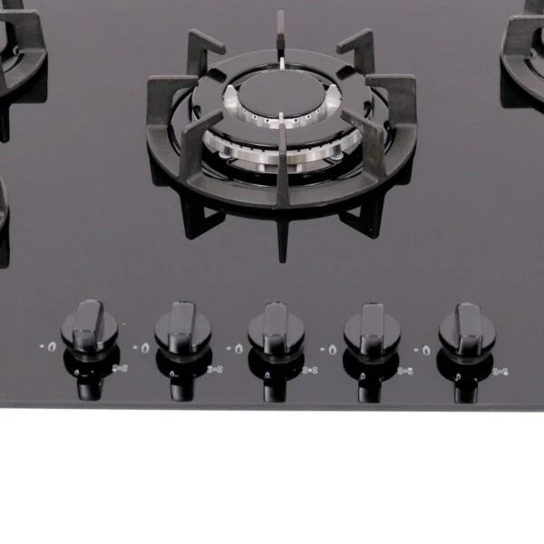 90cm Black Glass 5 Burner Gas Hob - SIA BGH90BL - London Houseware - 4