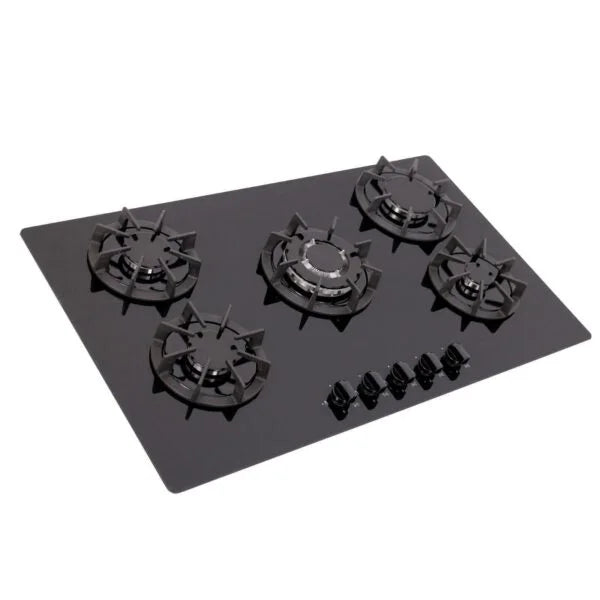 90cm Black Glass 5 Burner Gas Hob - SIA BGH90BL - London Houseware - 2