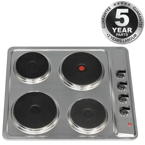 60cm Stainless Steel Solid Plate 4 Zone Electric Hob - SIA PHP601SS - London Houseware - 6