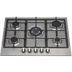 70cm Stainless Steel 5 Burner Gas Hob – SIA R6 - London Houseware - 1