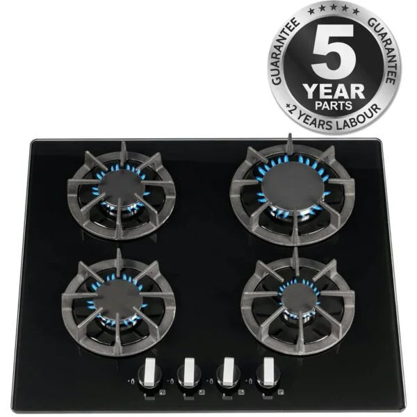 60cm Black Glass 4 Burner Gas Hob - SIA R7 - London - Houseware - 9