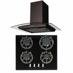 SIA R7 60cm 4 Burner Glass Hob & Curved Glass Cooker Hood - London Houseware - 1