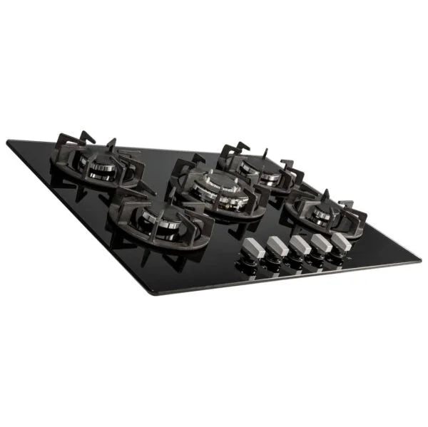 70 cm Black Glass 5 Burner Gas Hob with Cast Iron Pan Stands - SIA R8 - London Houseware - 3