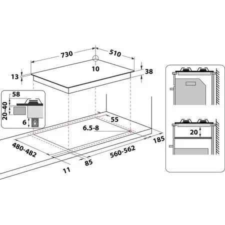 5 Burner Gas Hob, 75cm Stainless Steel - Indesit THP 751 W/IX/I 5 - London Houseware - 3