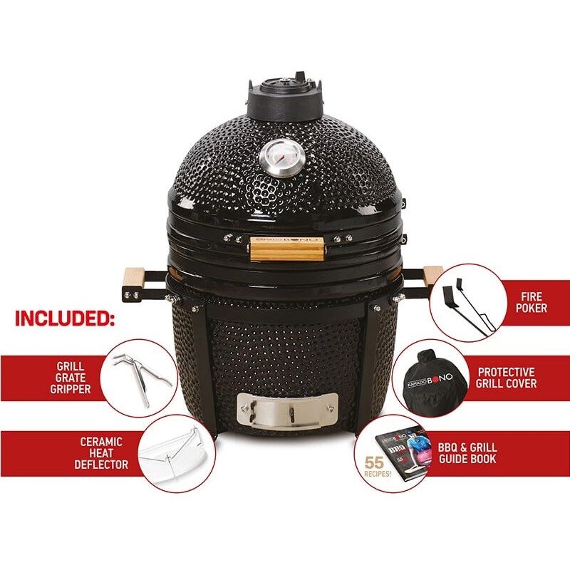 40cm Minimo 15" Charcoal BBQ Grills, Black Pack - Kamado Bono - Naamaste London Homewares - 12