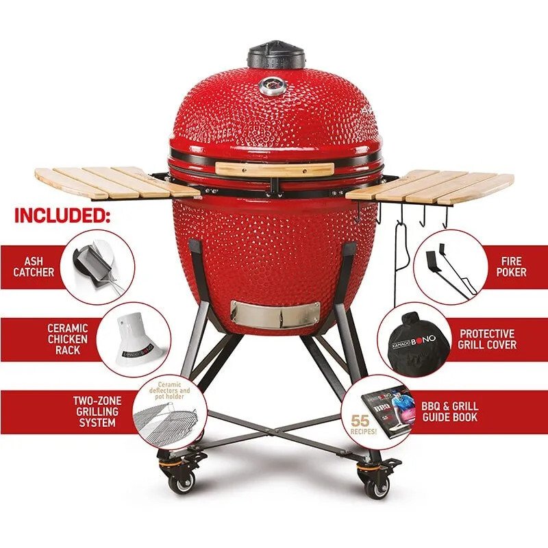 59cm Grande 23 Charcoal BBQ Grills, Red- Kamado Bono TQ0023RED - Naamaste London Homewares - 1