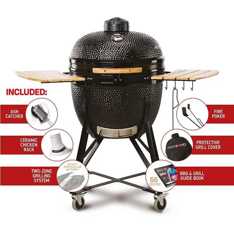 64cm Limited 25 Charcoal BBQ Grills, Black - Kamado Bono TQ0025 - Naamaste London Homewares - 1