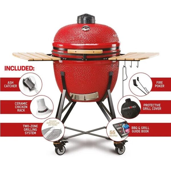 64cm Limited 25 Charcoal BBQ Grills, Red- Kamado Bono TQ0025RED - Naamaste London Homewares - 1