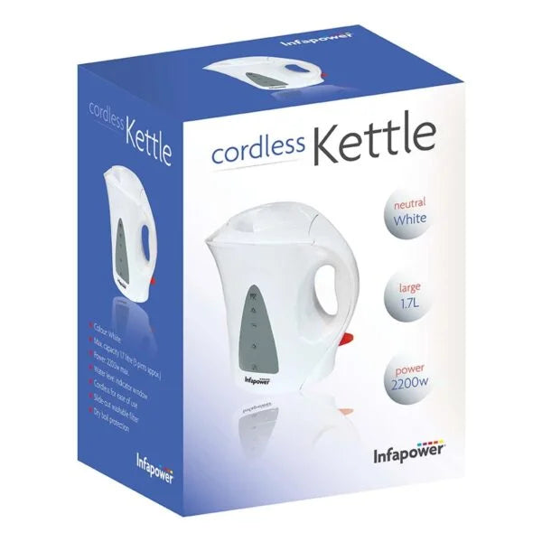 1.7L 2200W White Cordless Electric Kettle – Infapower X501 - London Houseware - 2