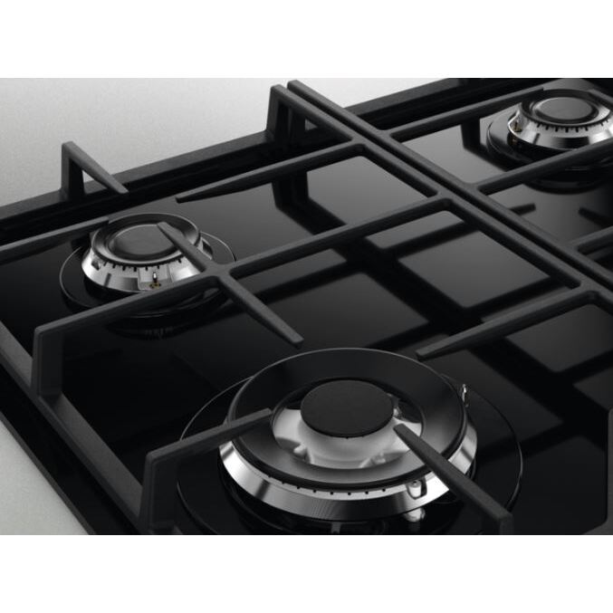 60cm 4 Burner Zanussi Gas Hob Black on Glass - ZGGN645K - Naamaste London Homewares - 2