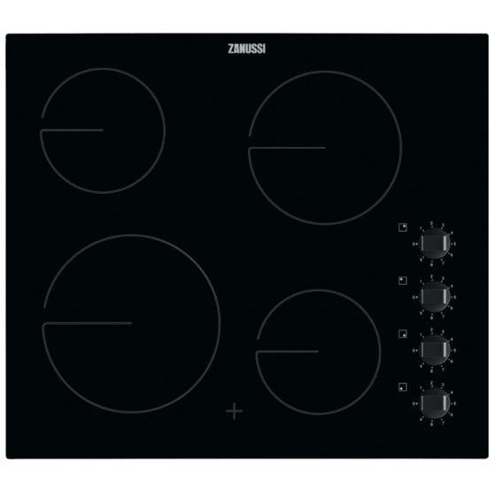 59cm 4 Zone Electric Ceramic Hob, Black - Zanussi ZHRN640K - Naamaste London Homewares - 1