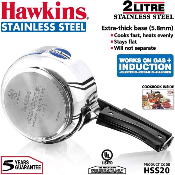 Hawkins Stainless Steel Pressure Cooker - 2 Litre / HSS20 - London Houseware - 2