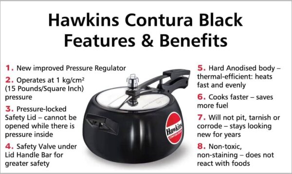 Hawkins CB50 - Contura Black 5L Hard Anodised Pressure Cooker - London Houseware - 3