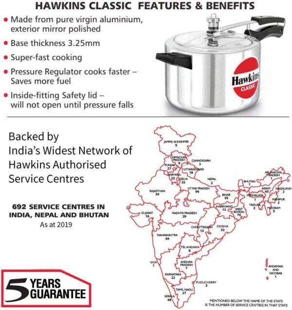 Hawkins CL50 - 5 Litre Silver Color Classic Pressure Cooker - London Houseware - 3