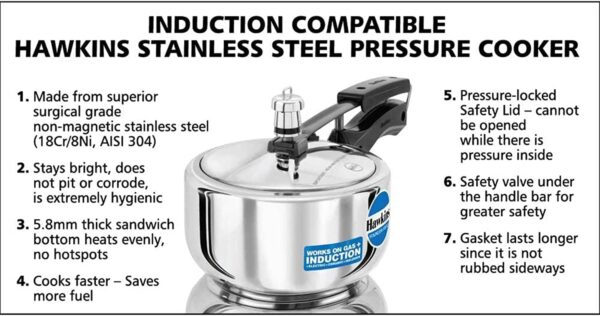 Hawkins Stainless Steel Pressure Cooker - 2 Litre / HSS20 - London Houseware - 3