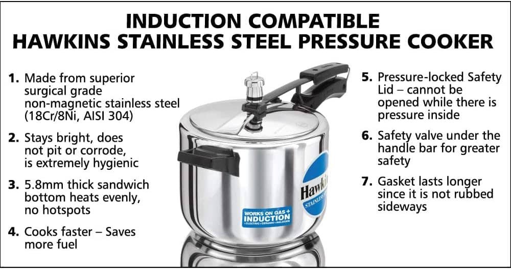 Hawkins Stainless Steel 6 Liter Pressure Cooker 6 Litre