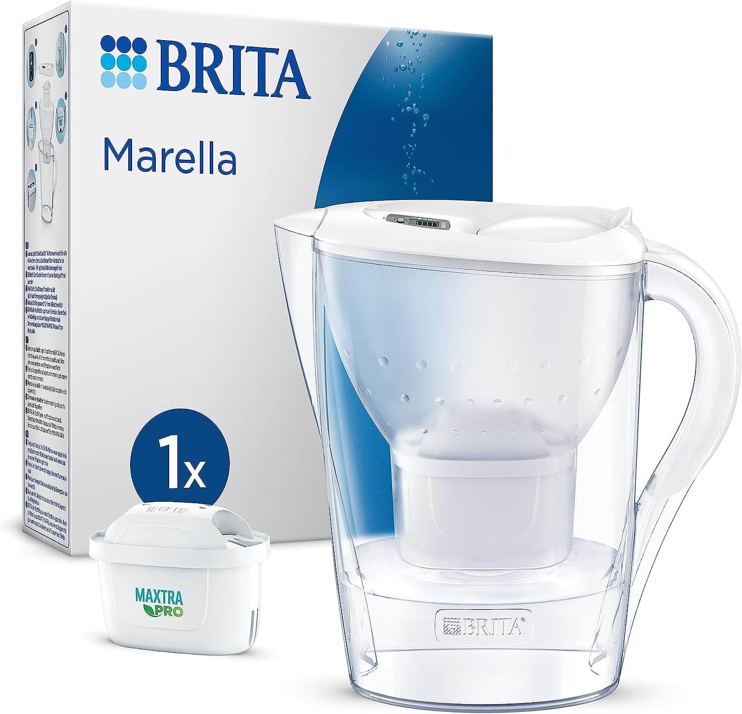 BRITA Marella Water Filter Jug White, 1X MAXTRA PRO cartridge
