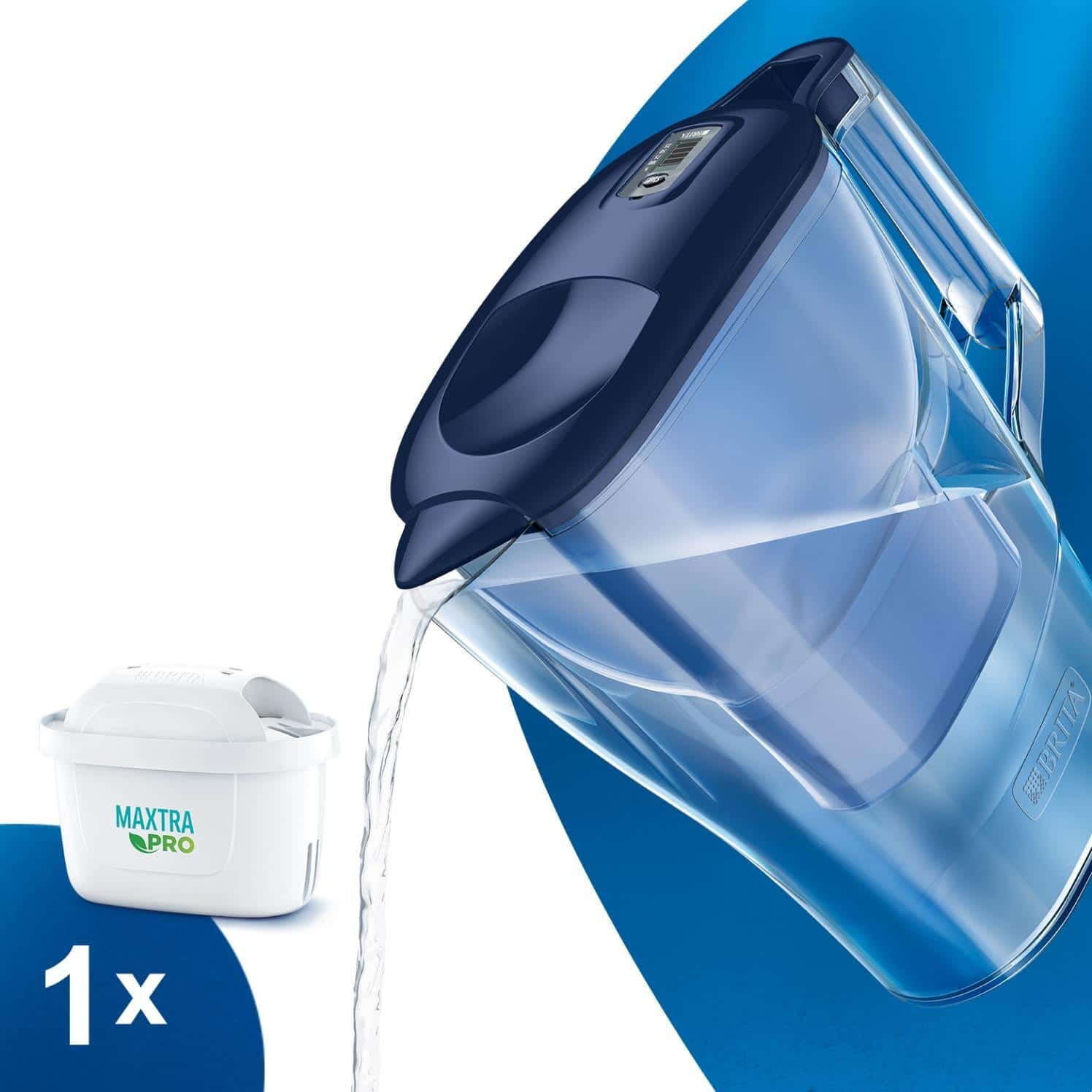 BRITA Marella MAXTRA Pro 2.4L Water Filter Jug + 3 Month Cartridges Pack,  Blue