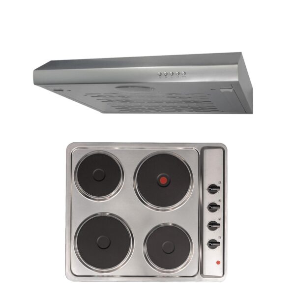 SIA 60cm 4 Zone Electric Hob /Solid Plate , Stainless Steel & Visor Cooker Hood Fan - London Houseware - 2