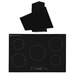 SIA 90cm Black 5 Zone Touch Control Induction Hob & Angled Glass Cooker Hood Fan - London Houseware - 1