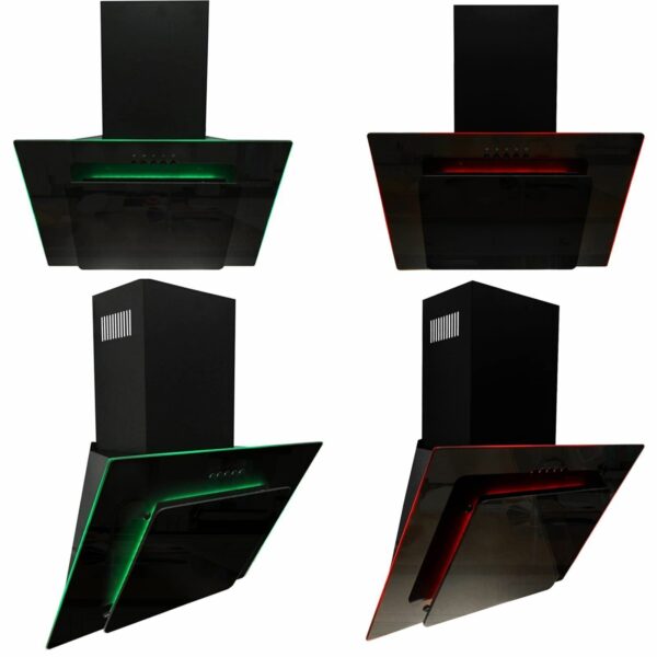 SIA 70cm Black 5 Burner Gas Hob & Multi Colour LED Angled Cooker Hood - London Houseware - 3