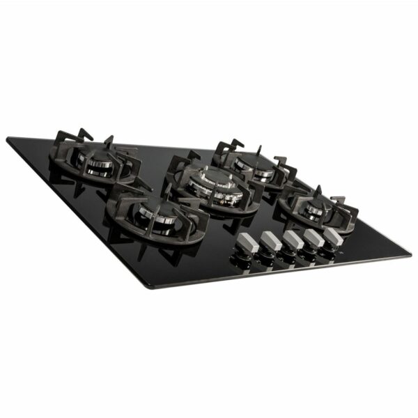 SIA 70cm Black 5 Burner Gas Hob & Multi Colour LED Angled Cooker Hood - London Houseware - 7