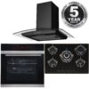 Black 13 Function Single Fan Oven, 70cm 5 Burner Gas Hob & Curved Cooker Hood - London Houseware - 9