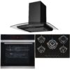 Black 13 Function Single Fan Oven, 70cm 5 Burner Gas Hob & Curved Cooker Hood - London Houseware - 1