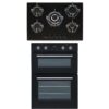 SIA 60cm Built In Electric Double Oven & 70cm Black Glass 5 Burner Gas Hob - London Houseware - 1