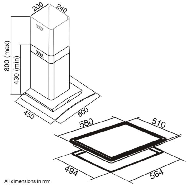 SIA 60cm Chimney Cooker Hood , SS Digital Single Oven & 4 Zone Ceramic Hob - London Houseware - 6