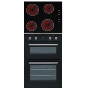 SIA 60cm Black Built In Double Oven & 4 Zone Electric Ceramic Hob - London Houseware - 1