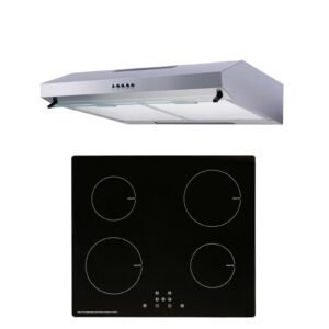 SIA 60cm Black Plug In Induction Hob And Silver Visor Cooker Hood Extractor Fan - London Houseware - 1