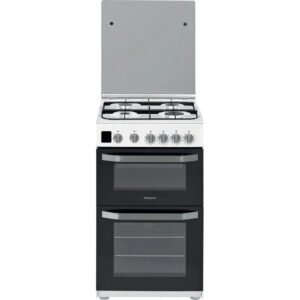 50cm Freestanding Double Oven Gas Cooker, White – Hotpoint HD5G00CCW/UK - London Houseware -1